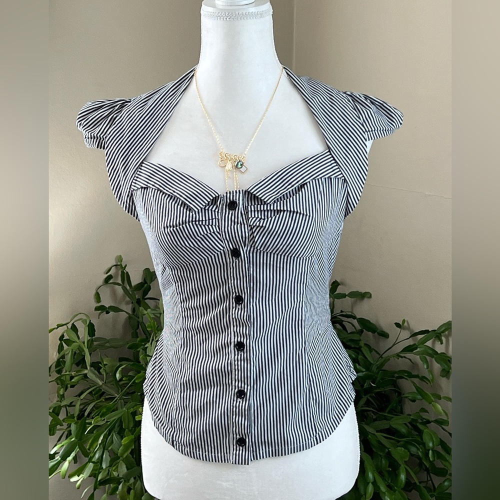 Pinup Inspired Pinstripe Button Down Top